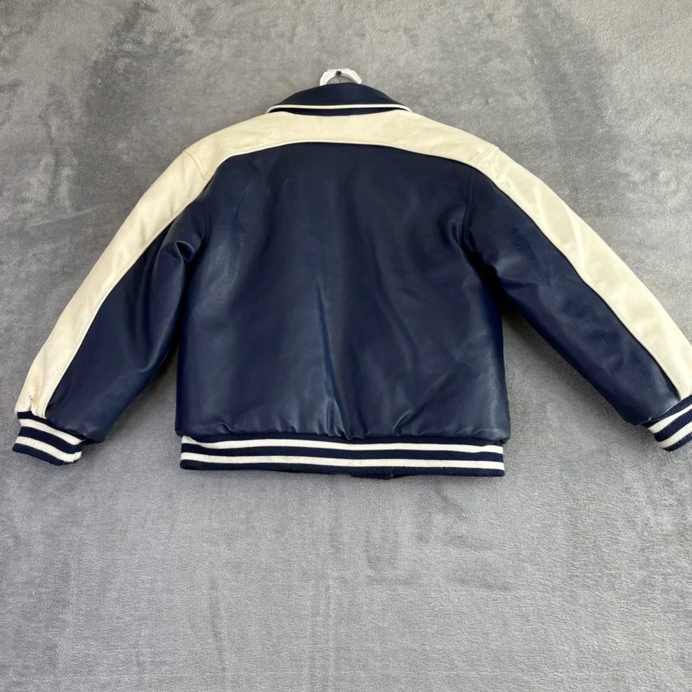 Dallas Mavericks Kids Size 8 10 NBA Varsity Jacket White Leather Sleeves **flaws
